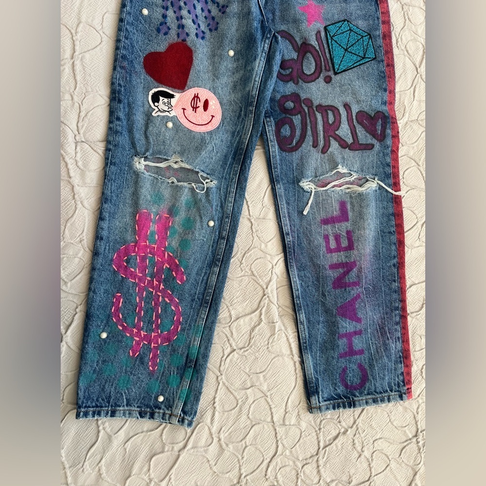 Bershka Jeans Women Barbie Design XS Check Measurements (0676) - Picture 3 of 14